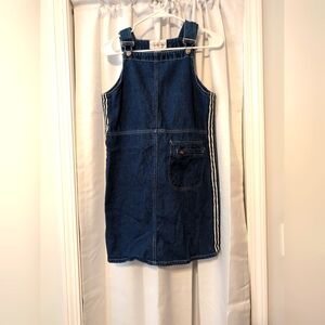 Beth & Me Denim Overall Dress With Black & White Side Stripes Women's Size Small
